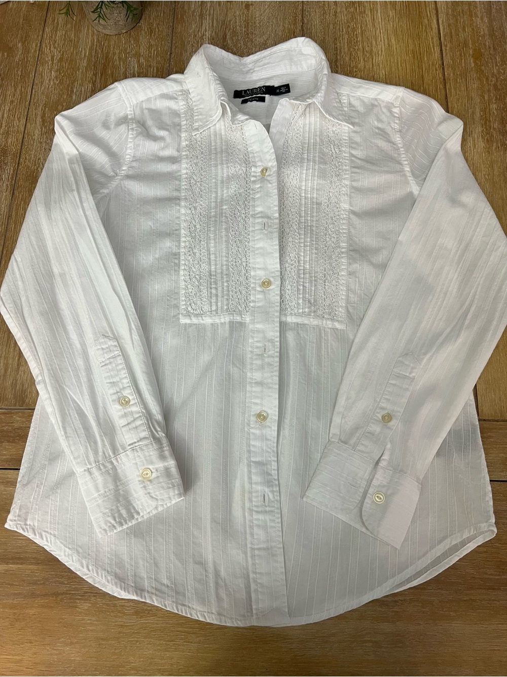 Ralph Lauren White Pintuck-Front Button Down Shirt